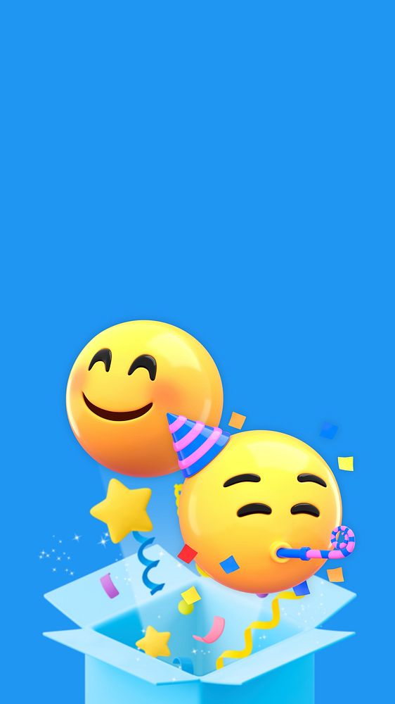 Birthday celebration emoticon iPhone wallpaper, 3D blue design