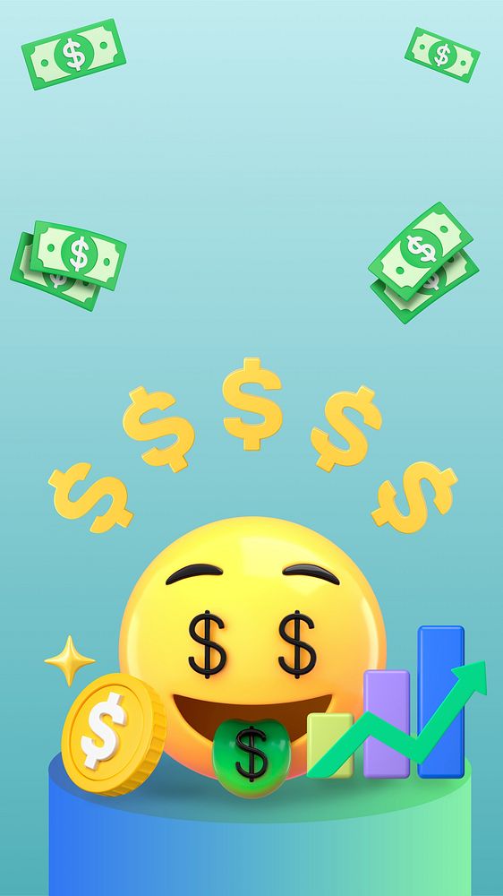 Money-mouth face emoticon phone wallpaper, growing revenue business background