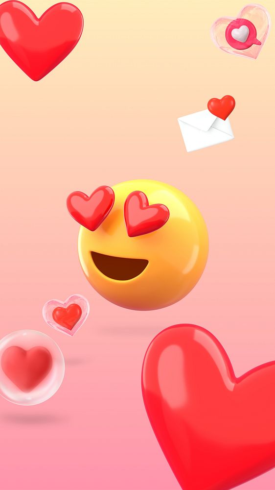 3D love emoticon iPhone wallpaper, Valentine's illustration
