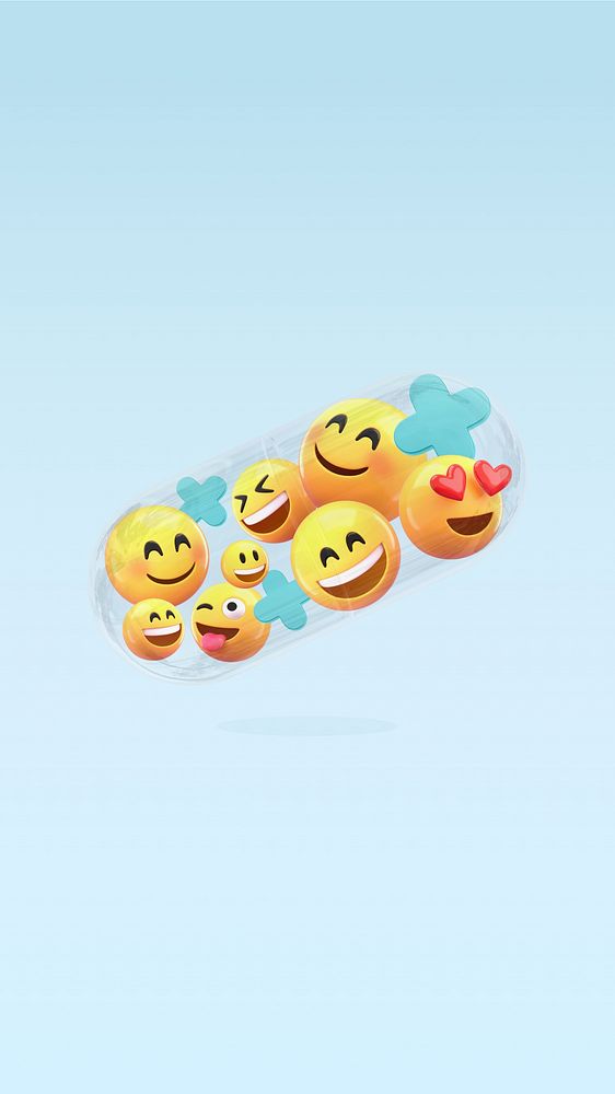 3D health iPhone wallpaper, happy emoticons in capsule illustration