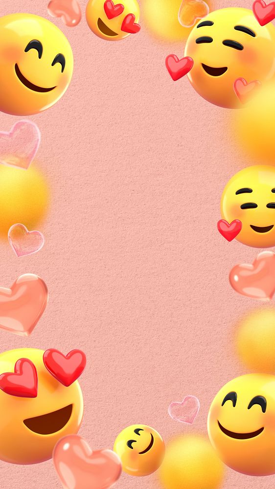 Cute emoticons frame iPhone wallpaper, 3D pink background