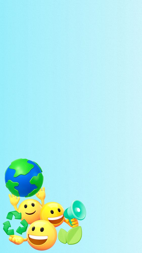 Eco-friendly emoticons mobile wallpaper, 3D emoji illustration