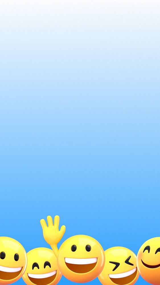 Emoticons gradient blue mobile wallpaper, 3D emoji illustration