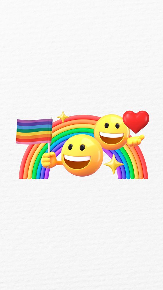Rainbow LGBT iPhone wallpaper, 3D emoji illustration