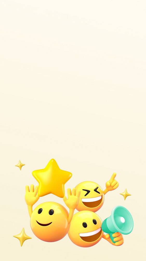 Marketing beige phone wallpaper, 3D emoji illustration 