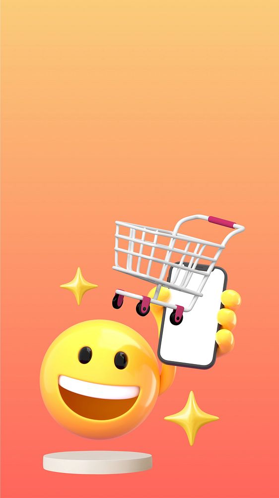 E-commerce 3D emoticon iPhone wallpaper, orange design