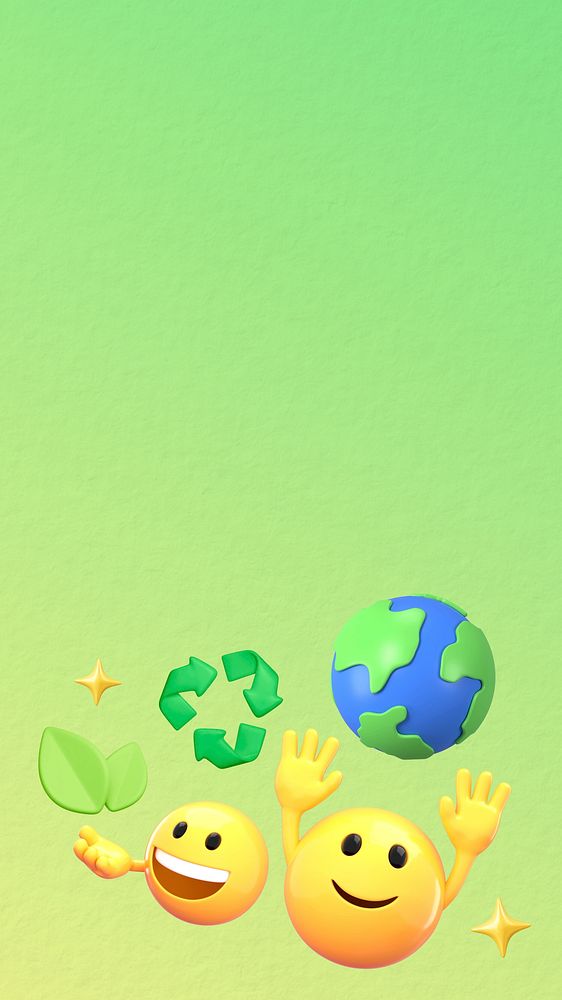 Eco-friendly green iPhone wallpaper, 3D emoji illustration  