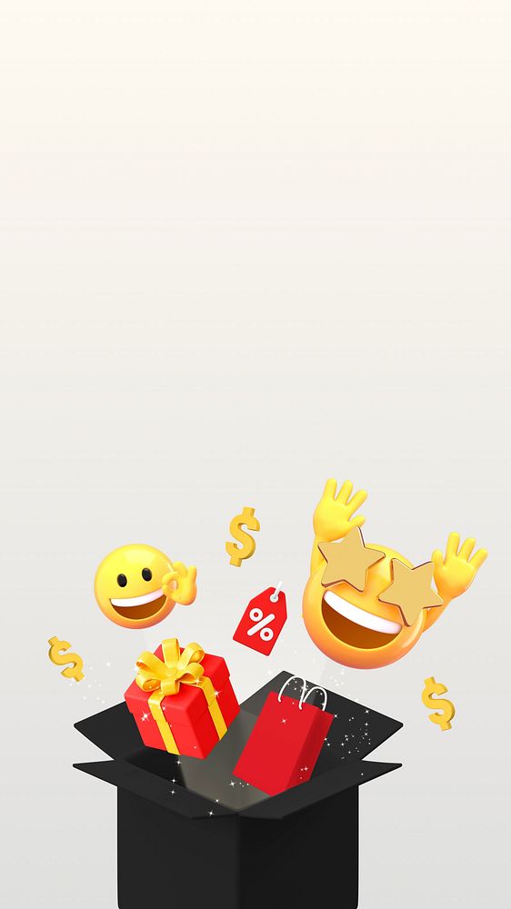Black Friday sale phone wallpaper, 3D emoji illustration 