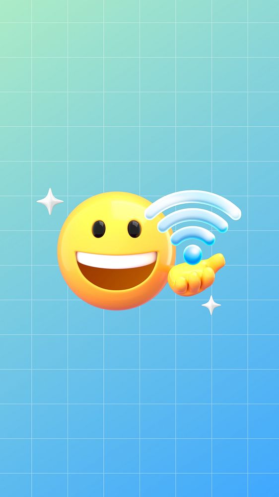 Wifi emoticon phone wallpaper, 3D emoji illustration 