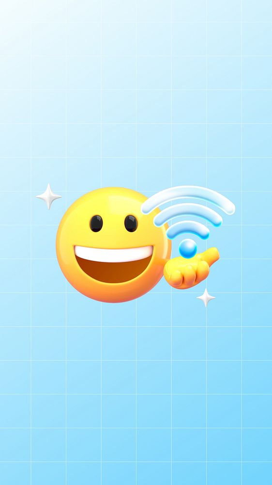 5G Wifi emoticon phone wallpaper, 3D emoji illustration 