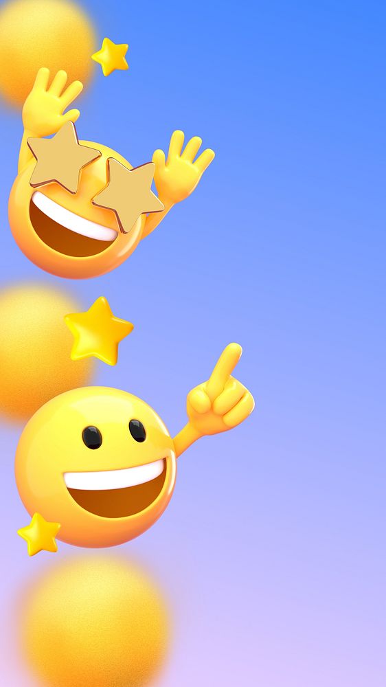 Emoticons blue phone wallpaper, 3D emoji illustration