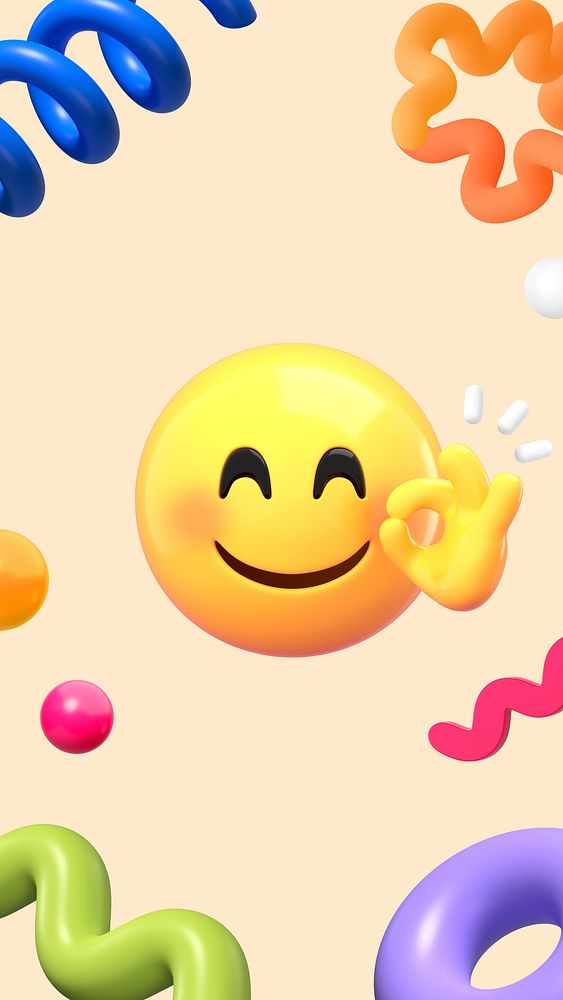 OK emoticon mobile wallpaper, 3D emoji illustration 