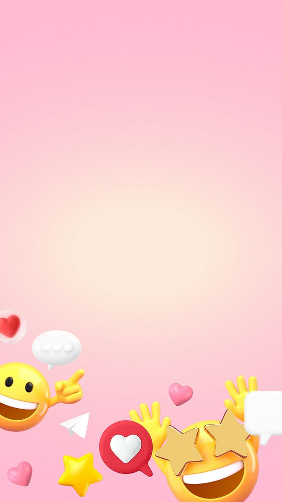 Pink social media iPhone wallpaper, 3D emoji illustration  