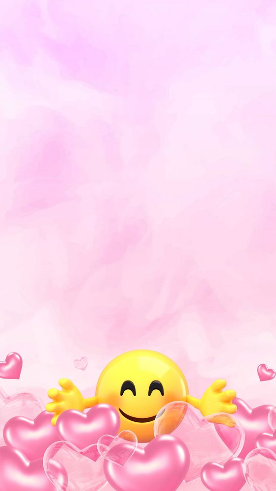 Valentine's Day pink iPhone wallpaper, 3D emoji illustration