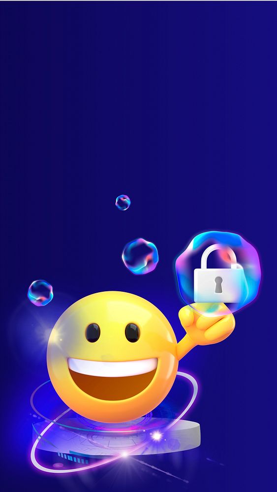 IT security blue iPhone wallpaper, 3D emoji illustration  