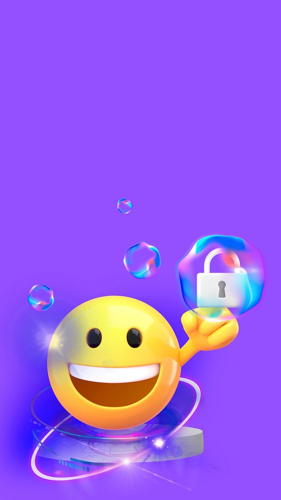 Cybersecurity purple iPhone wallpaper, 3D emoji illustration