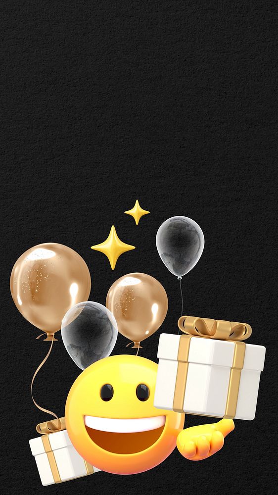 Birthday black iPhone wallpaper, 3D emoji illustration