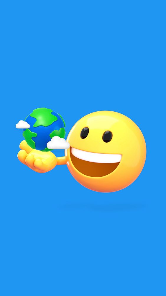 Save planet blue iPhone wallpaper, 3D emoji illustration  