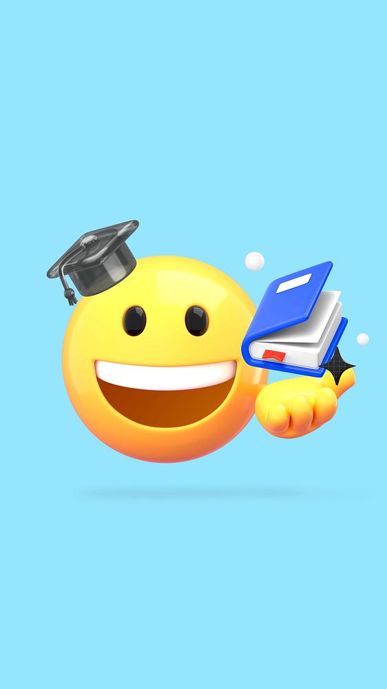 3D emoticon graduation iPhone wallpaper, 3D emoji illustration  