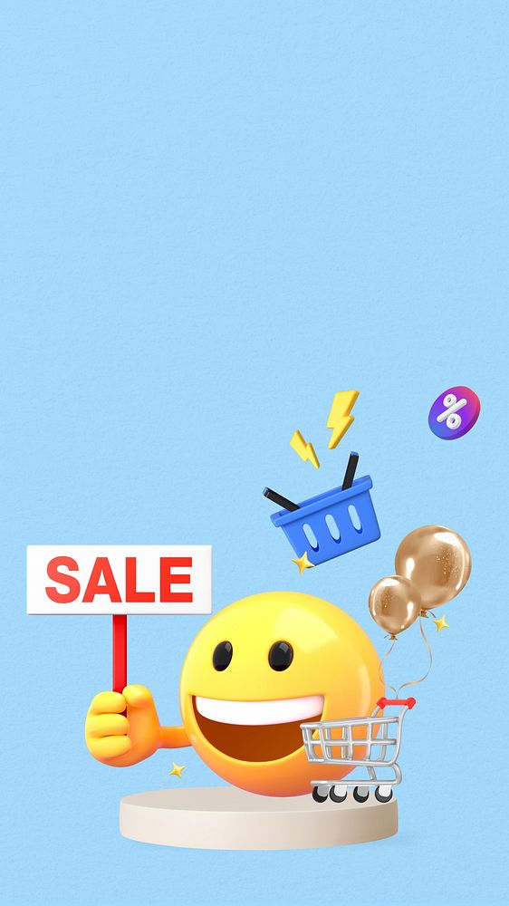 Sale emoticon iPhone wallpaper, 3D emoji illustration  