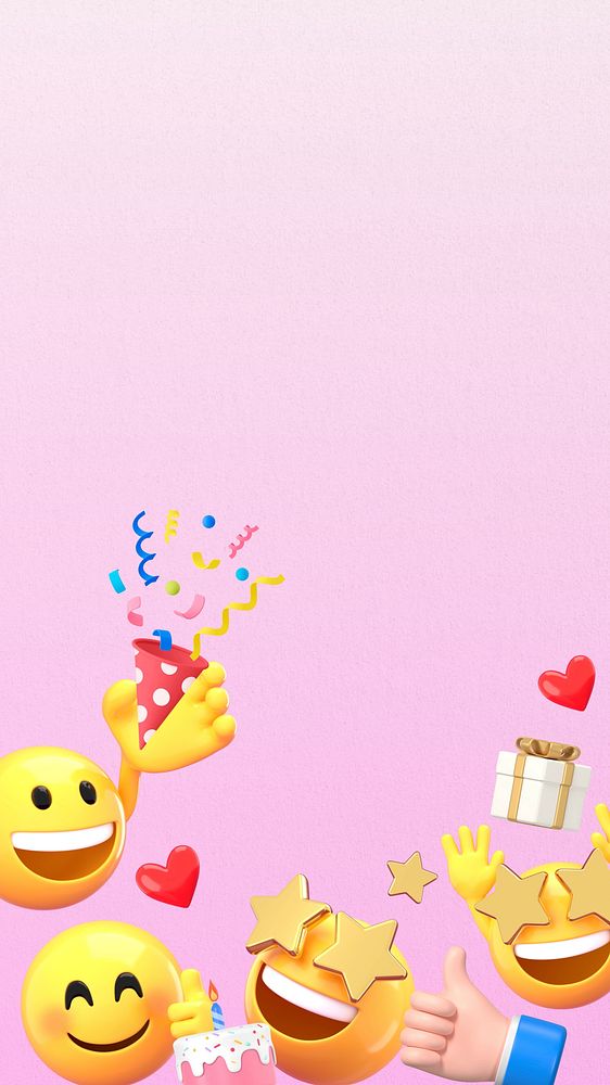 Birthday party pink iPhone wallpaper, 3D emoji illustration  