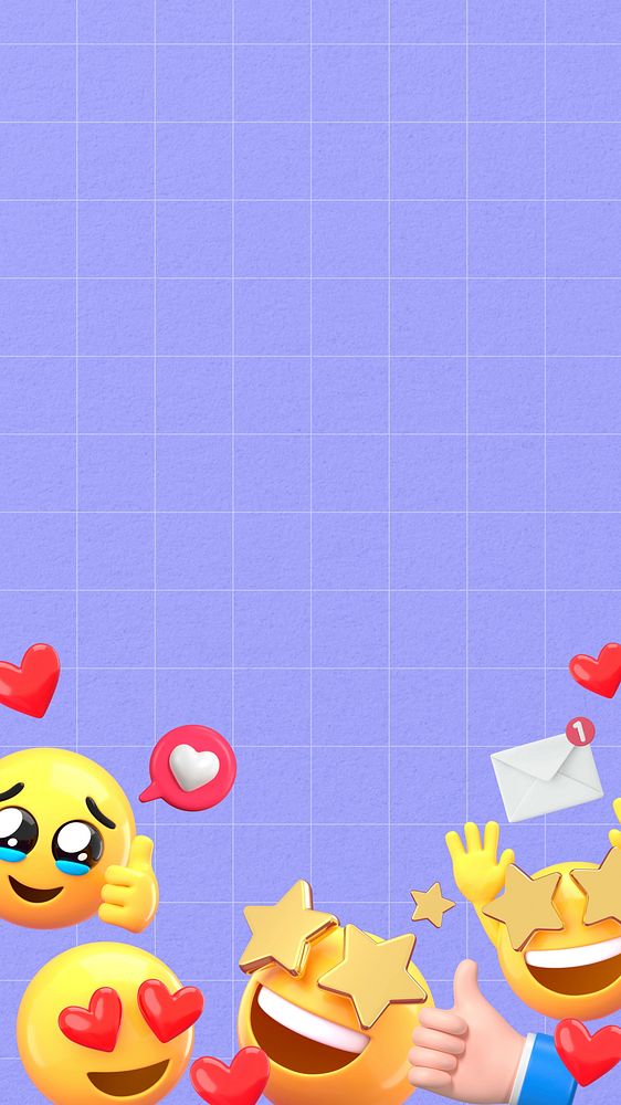 Social media engagement iPhone wallpaper, 3D emoji illustration  