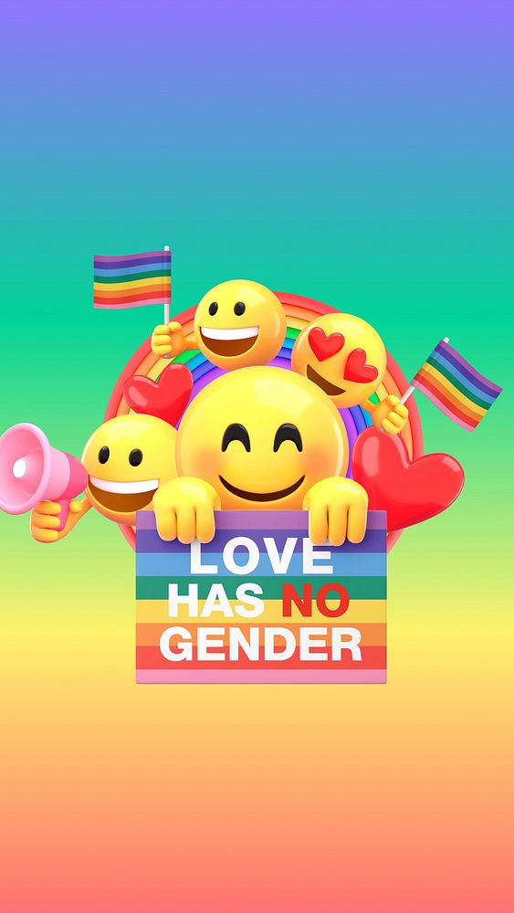 Pride LGBT love phone wallpaper, 3D emoji illustration 