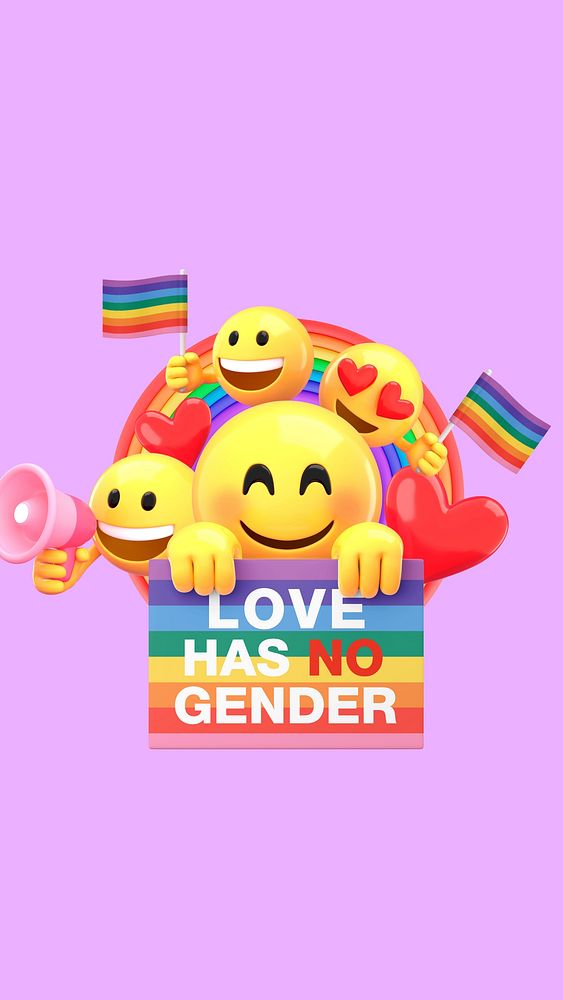 LGBT love phone wallpaper, 3D emoji illustration 
