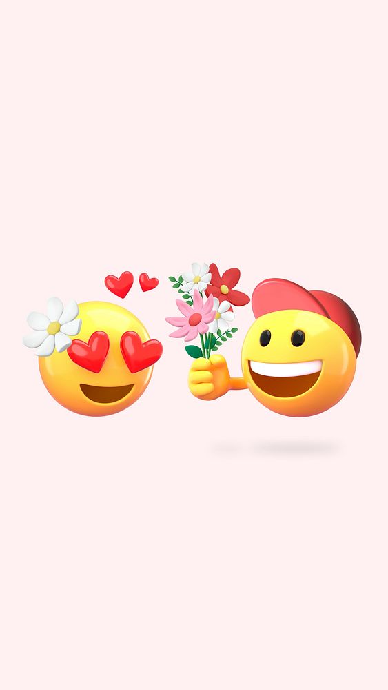 Love confession phone wallpaper, 3D emoji illustration 