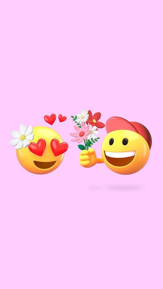 Dating 3D emoticon phone wallpaper, cute emoji couple