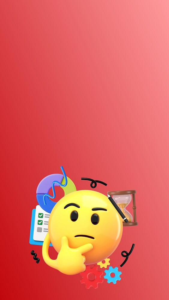 Innovative thinking red phone wallpaper, 3D emoji illustration 