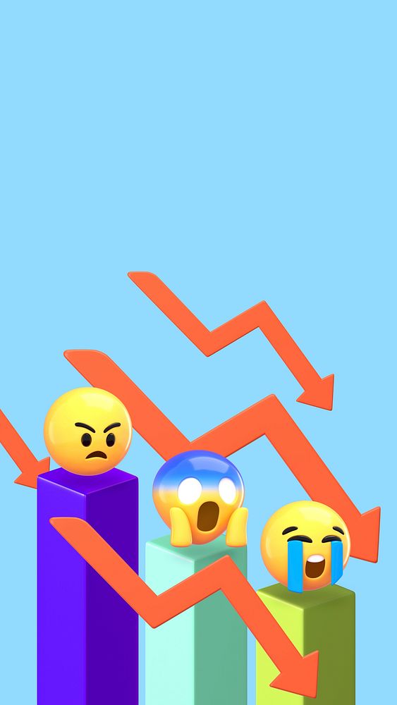 Economic decline phone wallpaper, 3D emoji illustration 