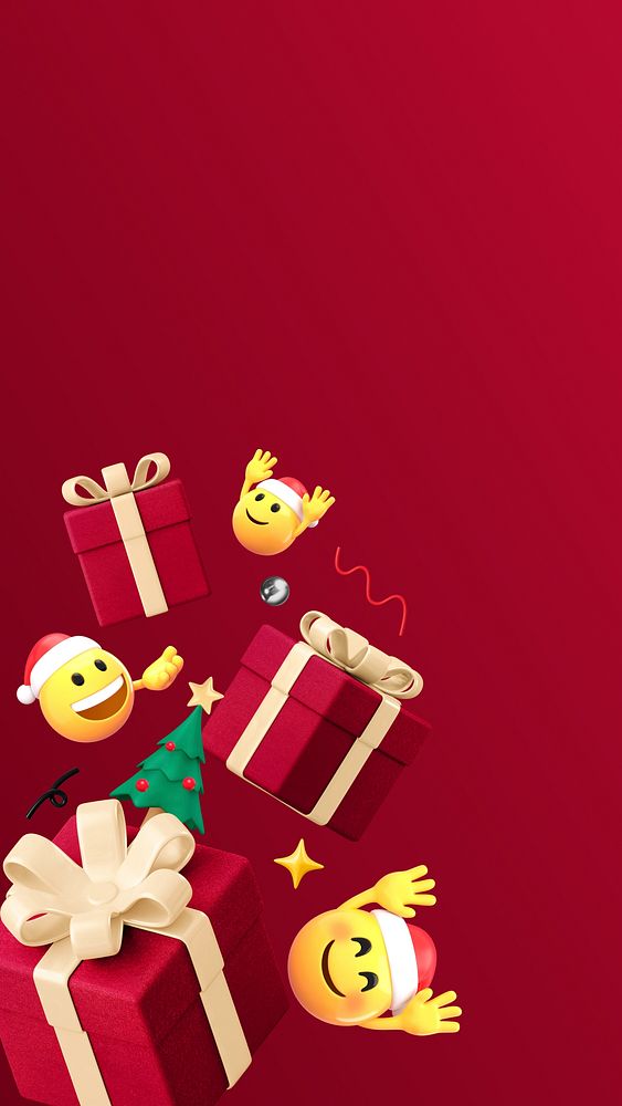 Christmas presents red phone wallpaper, 3D emoji illustration 