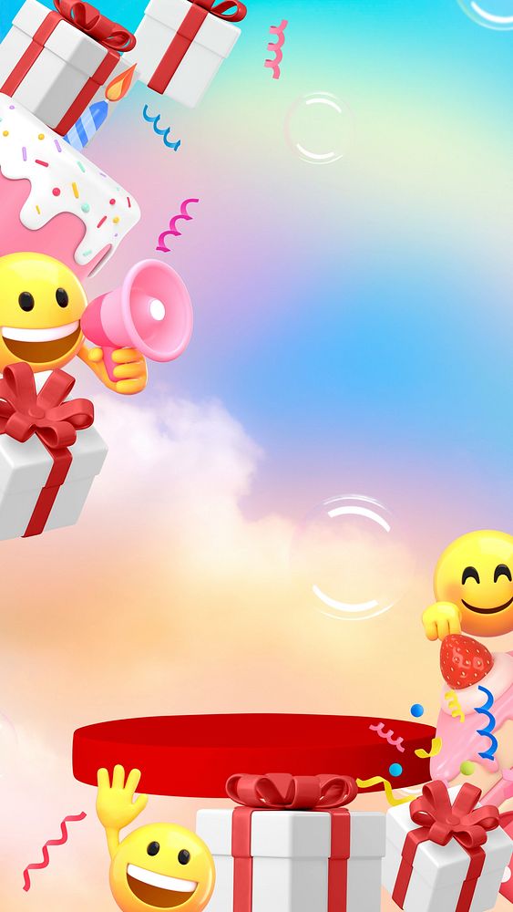 Birthday product backdrop phone wallpaper, 3D emoji illustration 
