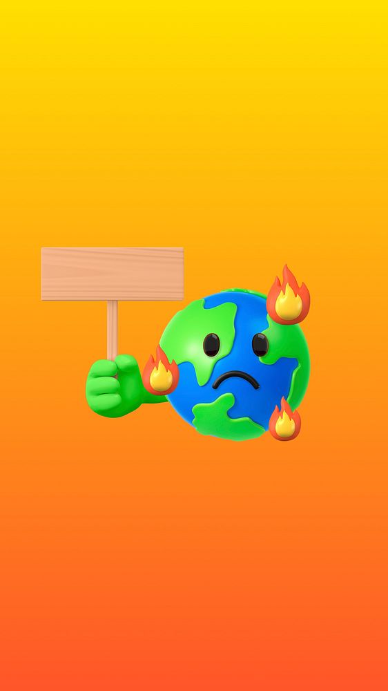 Climate change phone wallpaper, 3D emoji illustration 