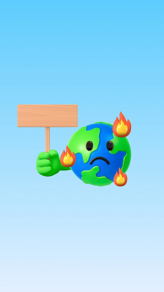 Global warming phone wallpaper, 3D emoji illustration 