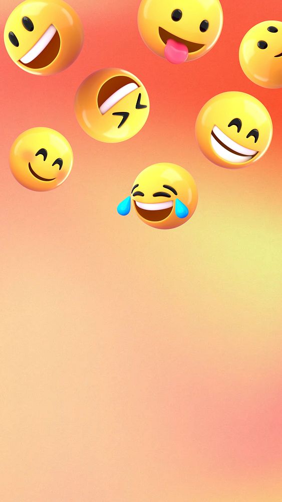 Cheerful laughing emoticons mobile wallpaper, gradient orange background