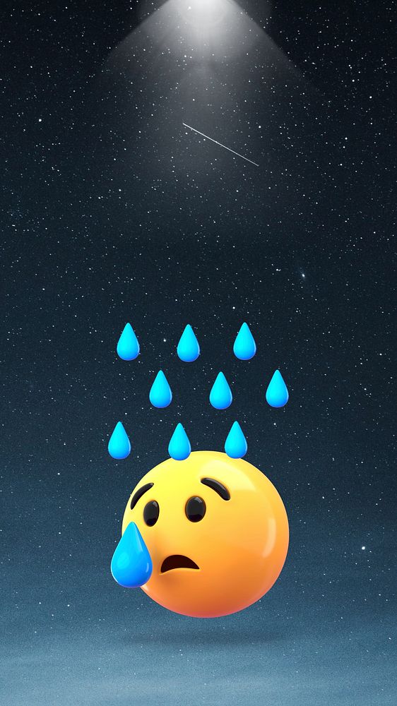 Raining crying emoticon mobile wallpaper, weather background