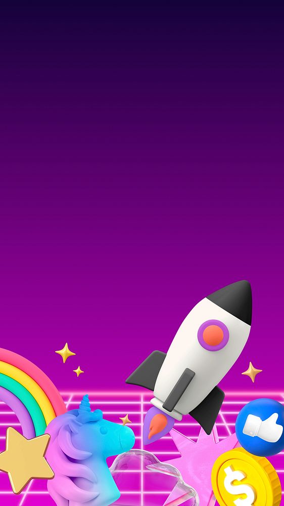 3D space rocket iPhone wallpaper, purple graphic