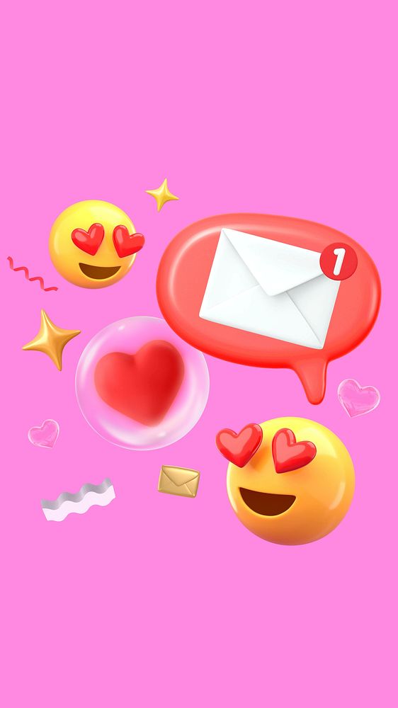 Love messages phone wallpaper, 3D emoticons background