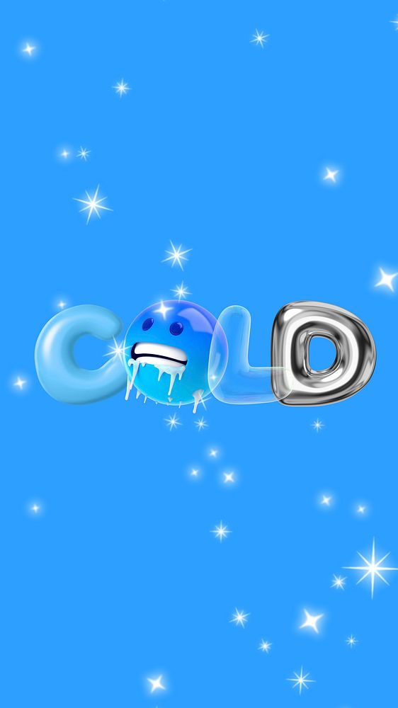 3D cold typography phone wallpaper, freezing emoticon background