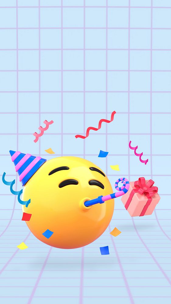 3D party emoticon iPhone wallpaper, blue grid pattern background