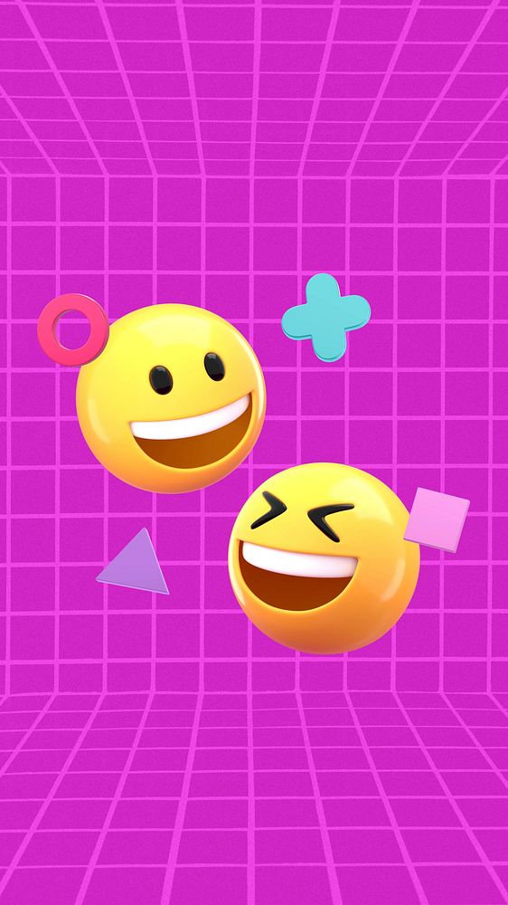 Purple grid geometric phone wallpaper, 3D emoticons background