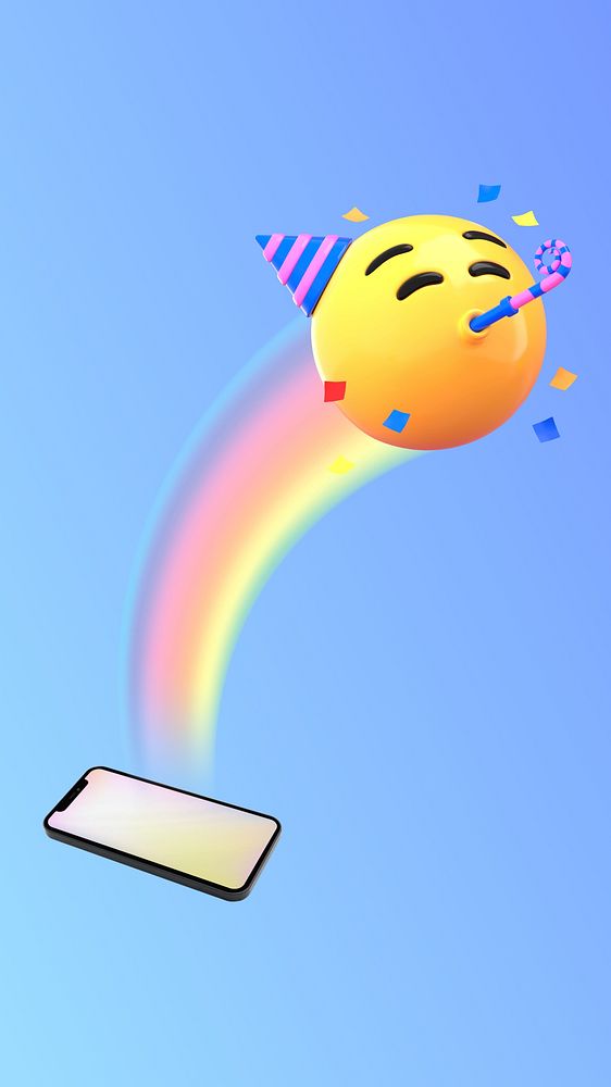 Birthday party emoticon phone wallpaper, blue background
