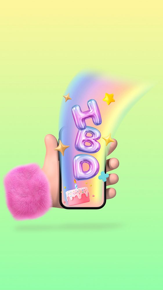 HBD 3D emoticons iPhone wallpaper, gradient green background