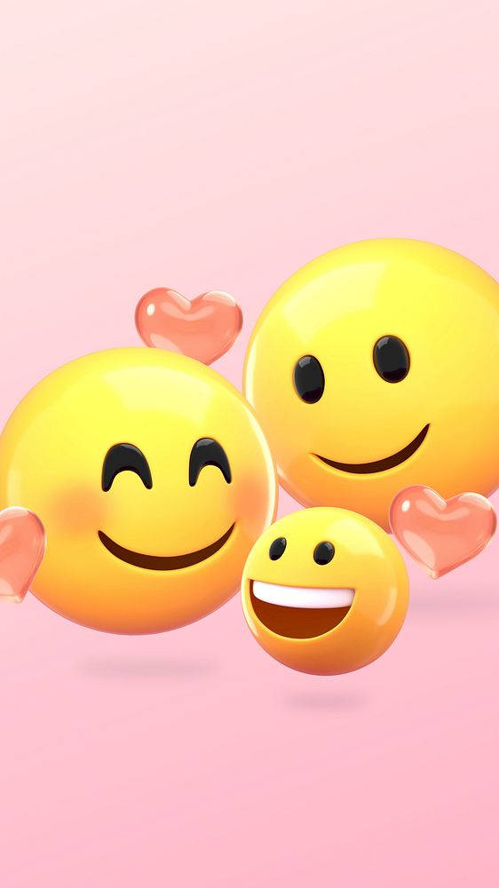 Family love emoticons phone wallpaper, pink 3D background