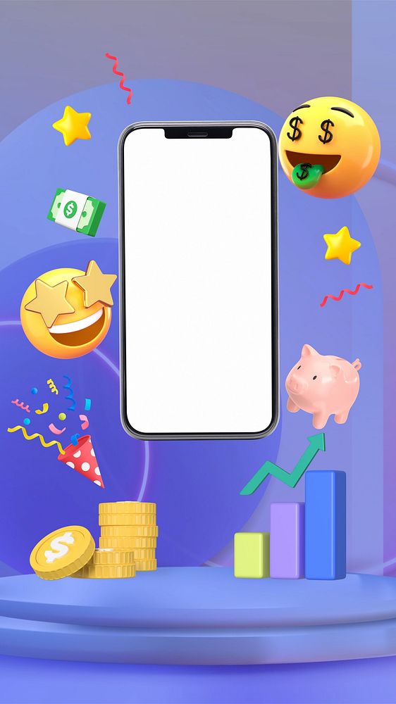 3D money emoticons iPhone wallpaper, online financial business illustration