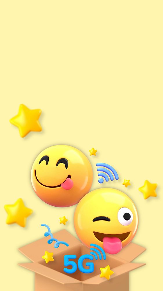 5G 3D emoticons iPhone wallpaper, yellow design