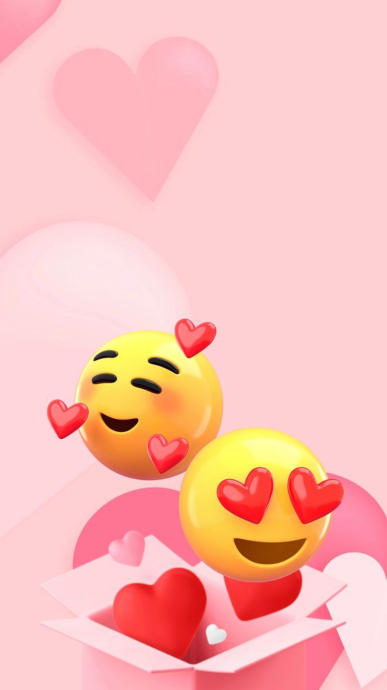 Valentine's gift box mobile wallpaper, 3D emoticons background