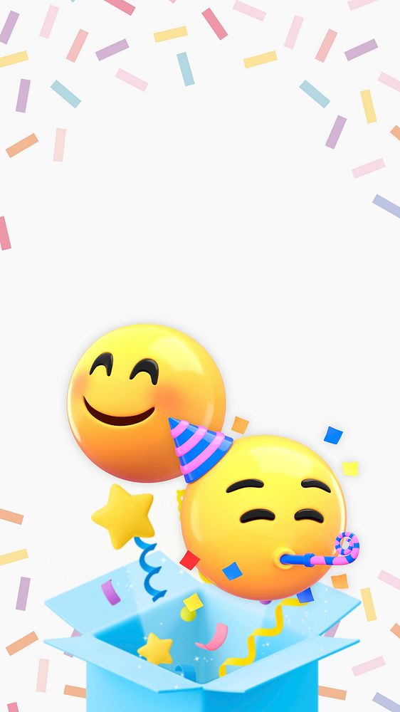 Birthday party emoticons iPhone wallpaper, 3D confetti background